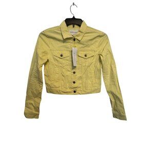 Bcbg Generation Cropped Small Denim Jacket In Soft Lemon Yellow Distressed